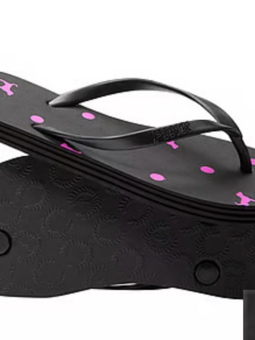 PINK Victoria's Secret Black Flip Flops with Pink Polka Dot & Dog Logo